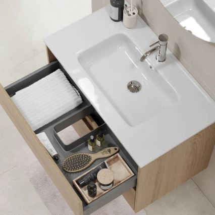 Meuble de salle de bains MOLDE 80 cm avec lavabo, finition chêne
