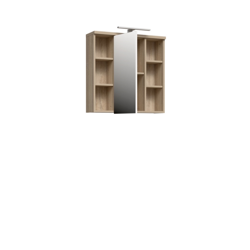 Meuble de salle de bains mural avec miroir VENOM, blanc/chêne Sonoma