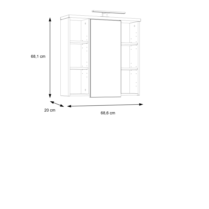 Meuble de salle de bains mural avec miroir VENOM, blanc/chêne Sonoma