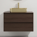 Meuble de salle de bains TRONDHEIM/LJORDAL avec lavabo, 90x57x46 cm, finition noyer/laiton