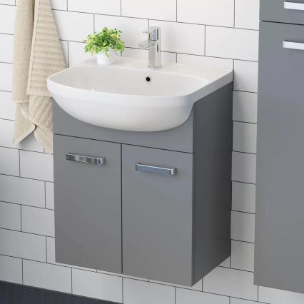 Meuble de salle de bains Vang avec lavabo + armoire-miroir LED 230V IP44 gris