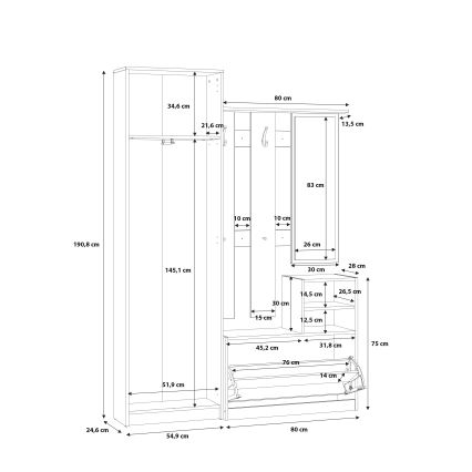 Meuble d'entrée KAVI avec miroir, chêne artisan