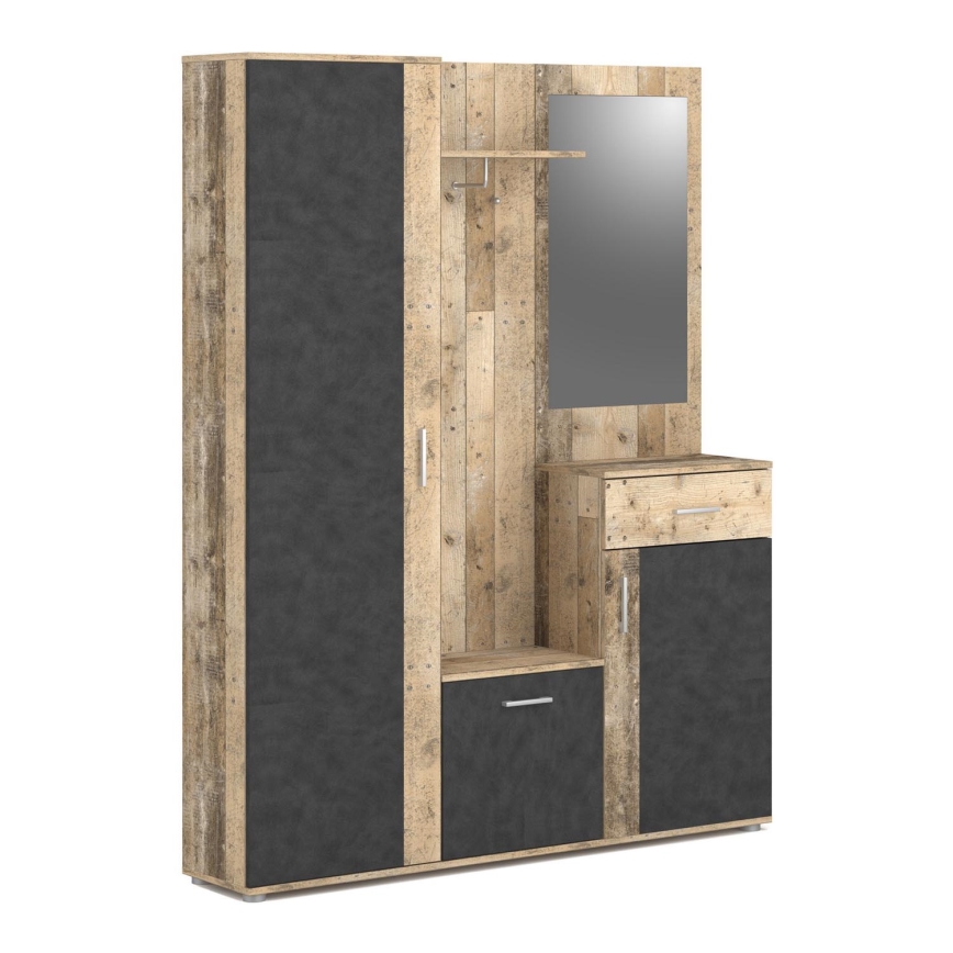 Meuble d'entrée mural avec miroir NOLAN brun/graphite