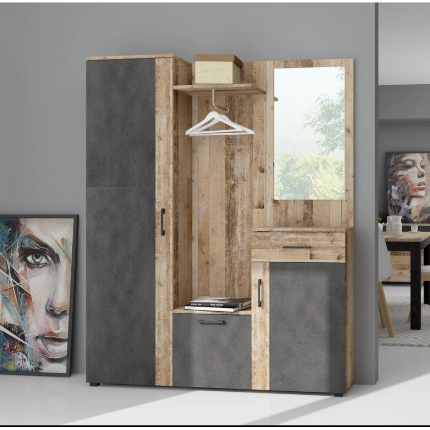 Meuble d'entrée mural avec miroir NOLAN brun/graphite