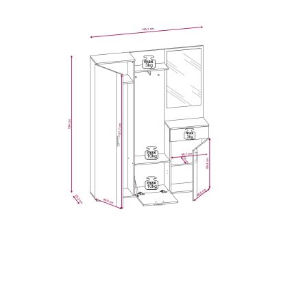 Meuble d'entrée mural avec miroir NOLAN brun/graphite