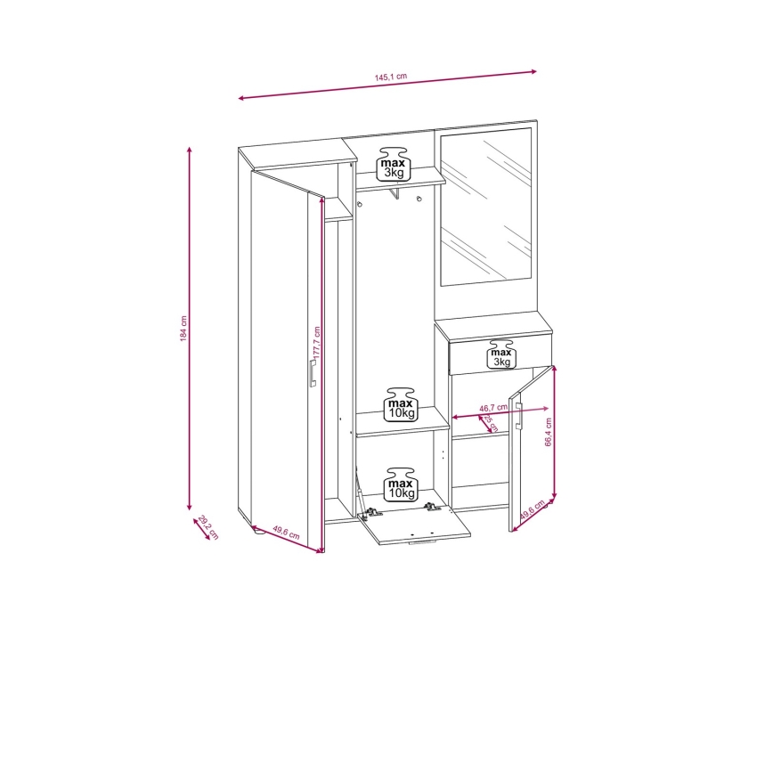 Meuble d'entrée mural avec miroir NOLAN brun/graphite