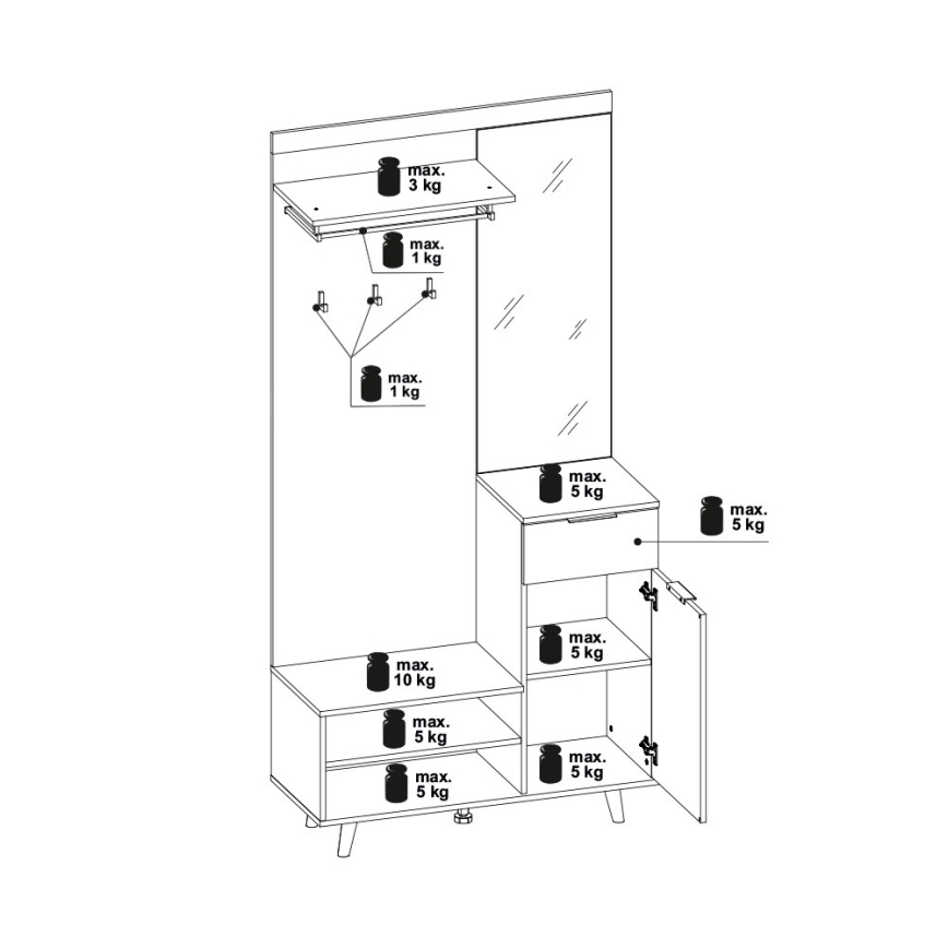 Meuble d'entrée mural avec miroir SVEN, marron/blanc