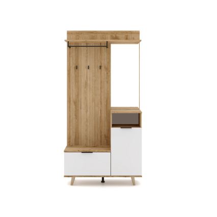 Meuble d'entrée mural avec miroir SVEN, marron/blanc