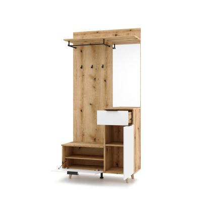 Meuble d'entrée mural SVEN avec miroir, marron/blanc