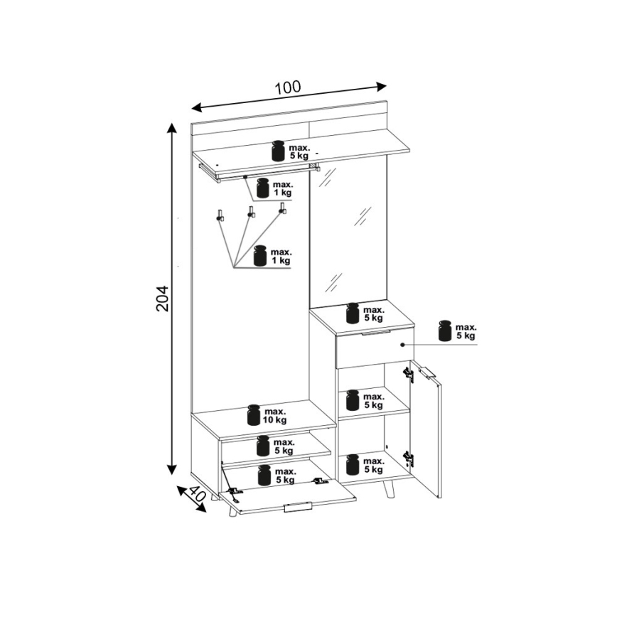 Meuble d'entrée mural SVEN avec miroir, marron/blanc