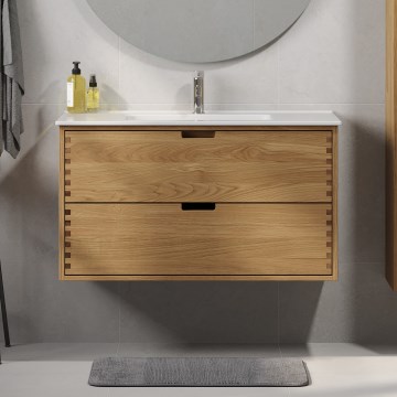 Meuble-lavabo GRIBSKOV 100 cm beige/chêne/blanc