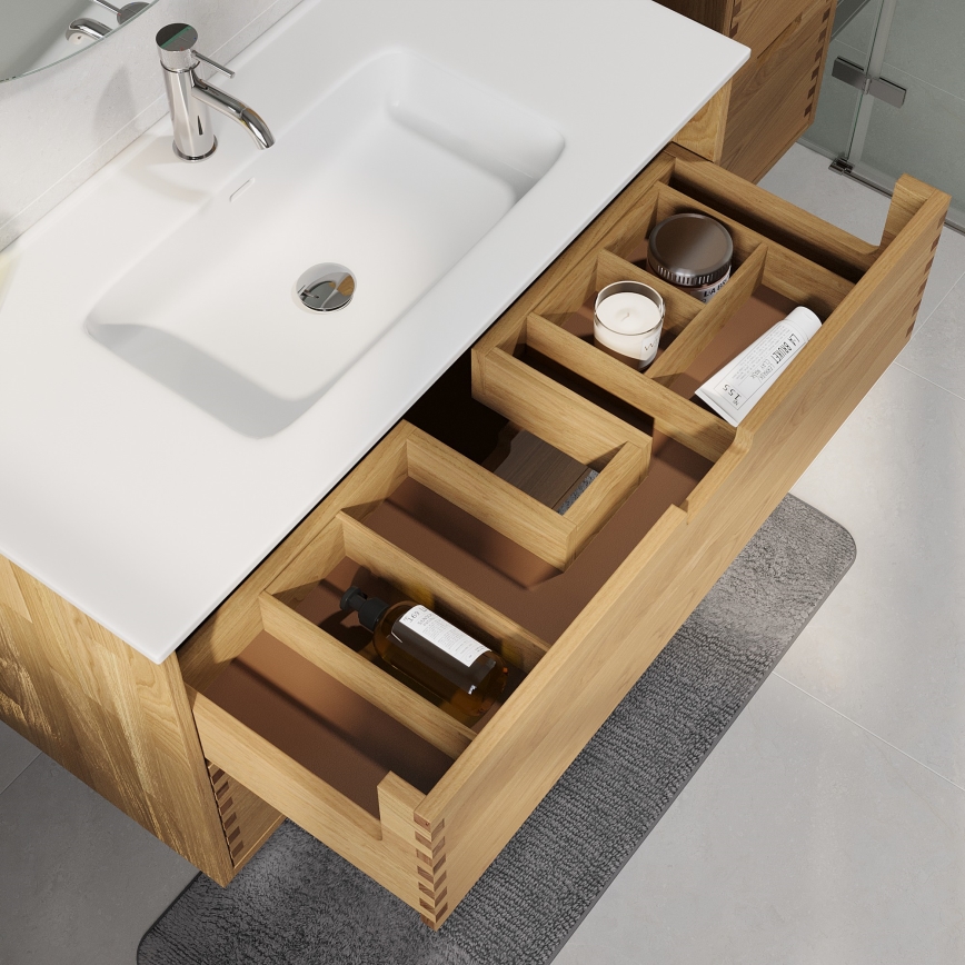Meuble-lavabo GRIBSKOV 100 cm beige/chêne/blanc