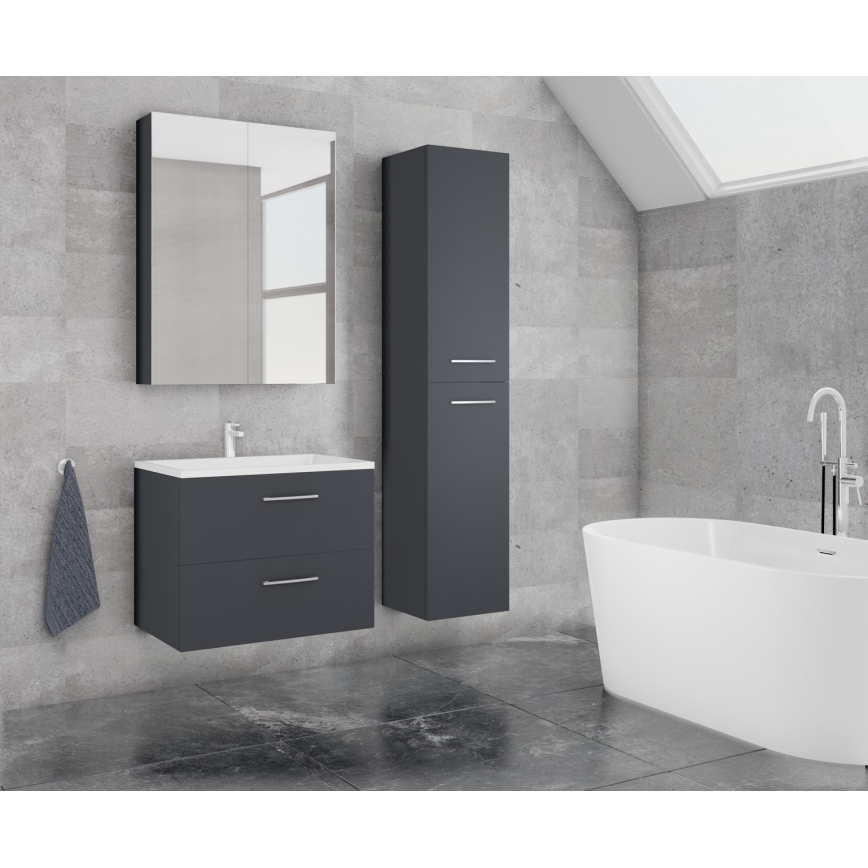 Meuble-lavabo KATE + armoire miroir + armoire murale anthracite