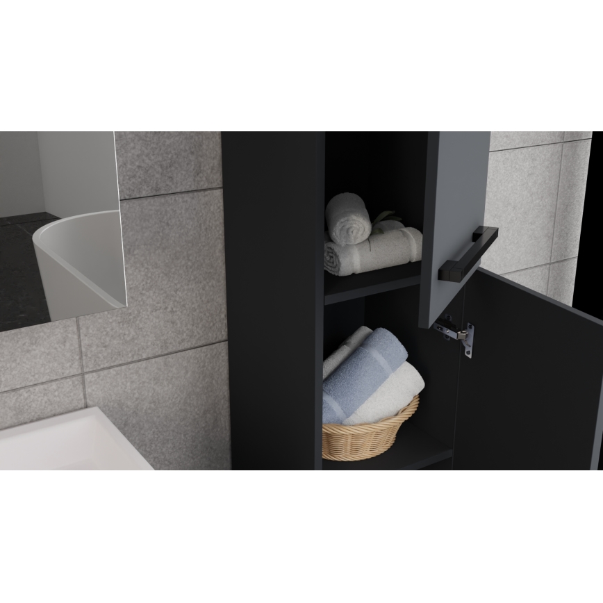 Meuble-lavabo KATE + armoire miroir + armoire murale anthracite