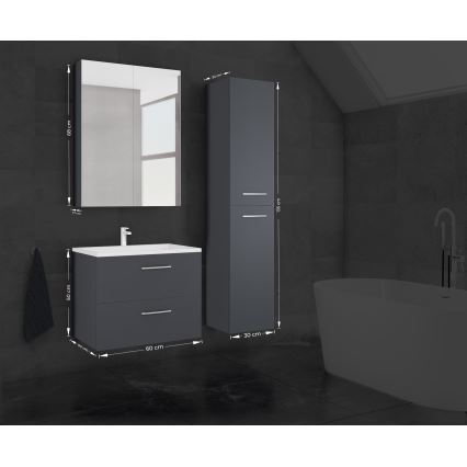 Meuble-lavabo KATE + armoire miroir + armoire murale anthracite