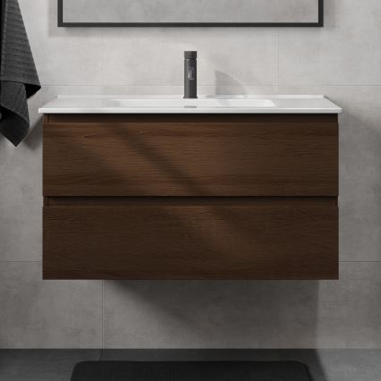 Meuble-lavabo KENWOOD 91 cm, noyer/blanc
