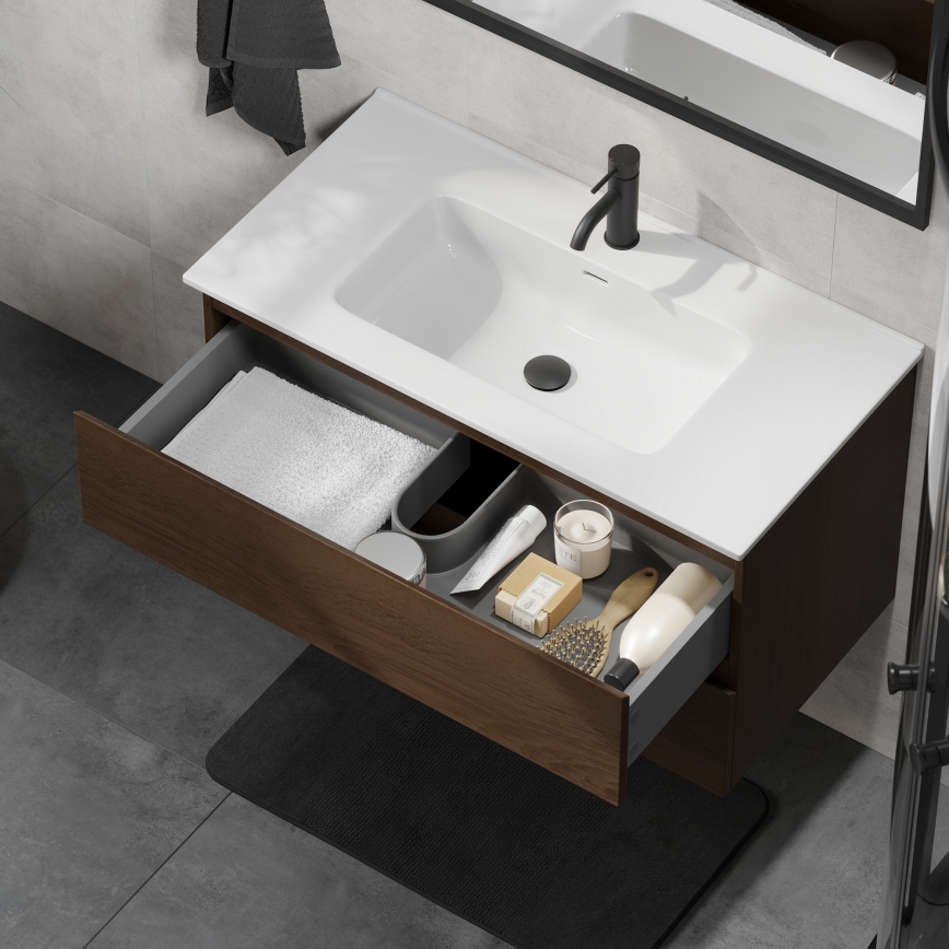 Meuble-lavabo KENWOOD 91 cm, noyer/blanc