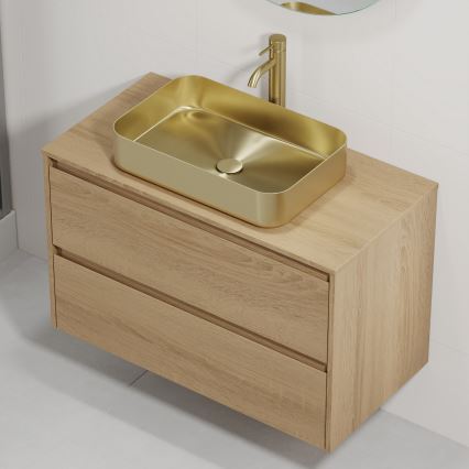 Meuble-lavabo TRONDHEIM/LJORDAL 90x57x46 cm chêne/laiton