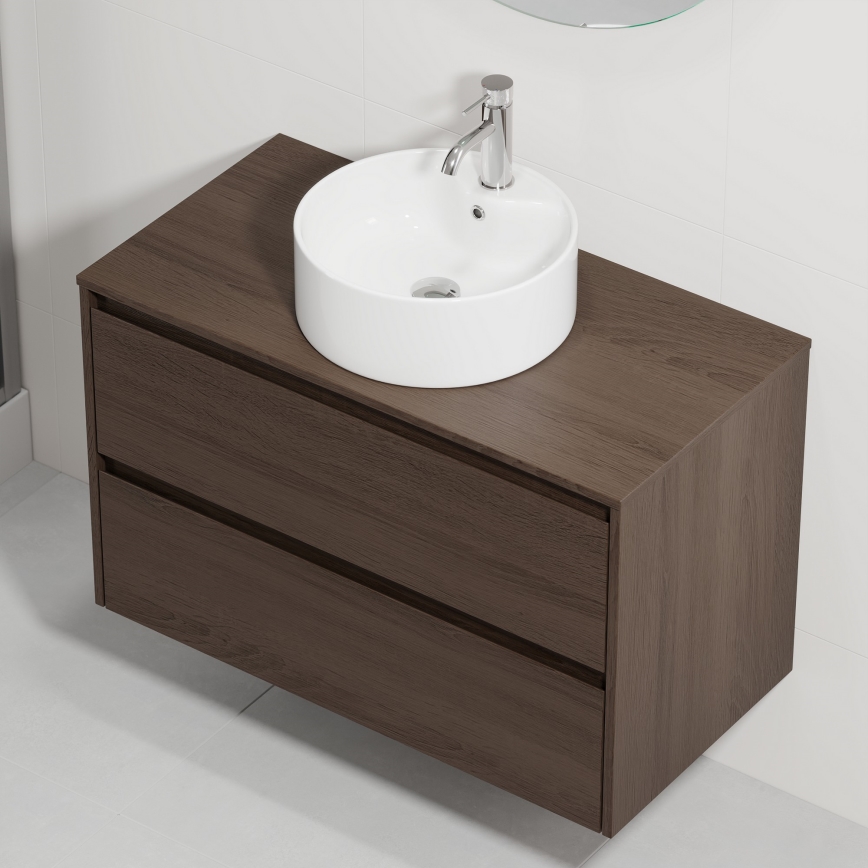 Meuble-lavabo TRONDHEIM/VIKEDAL 90x57x46 cm noyer/blanc