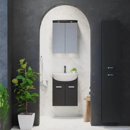 Meuble-lavabo Vang avec vasque + armoire-miroir à LED 230V IP44, noir