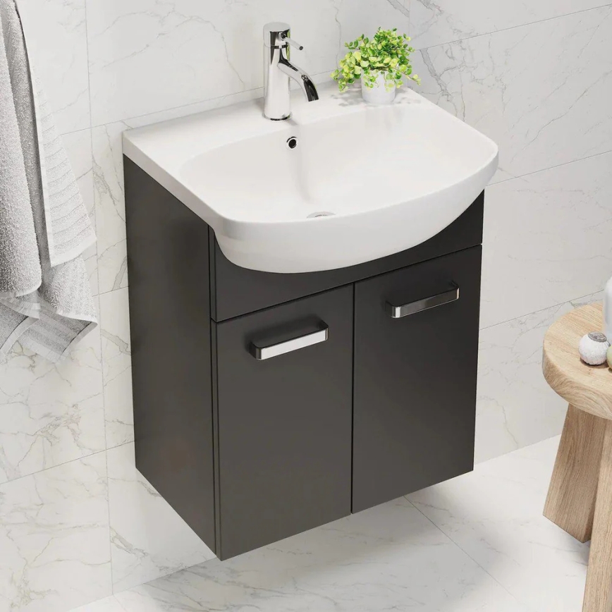Meuble-lavabo Vang avec vasque + armoire-miroir à LED 230V IP44, noir