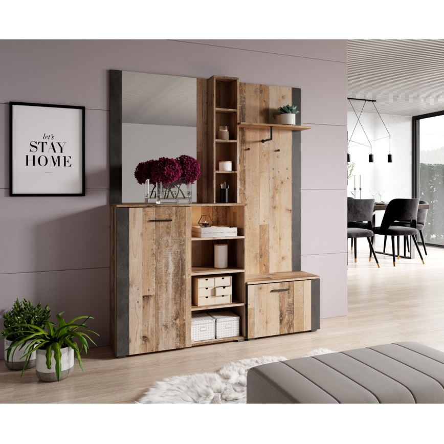 Meuble mural d'entrée KEVIN avec miroir, brun/noir