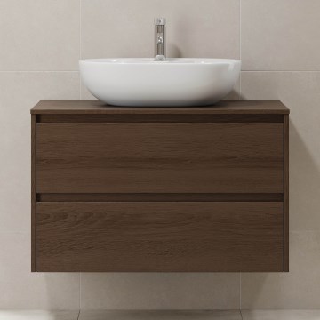 Meuble sous-lavabo TRONDHEIM pour lavabo 90 cm, finition noyer