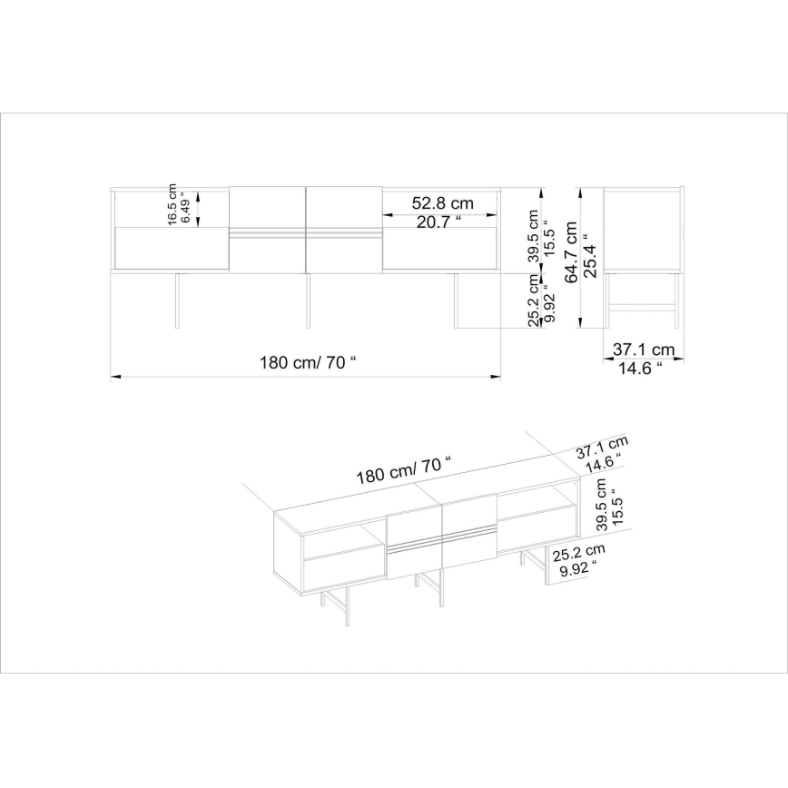 Meuble TV DERIN 65x180 cm noir