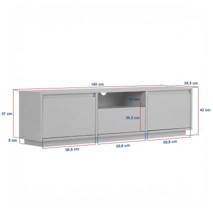 Meuble TV KREDE 160 x 30 cm, blanc/pin