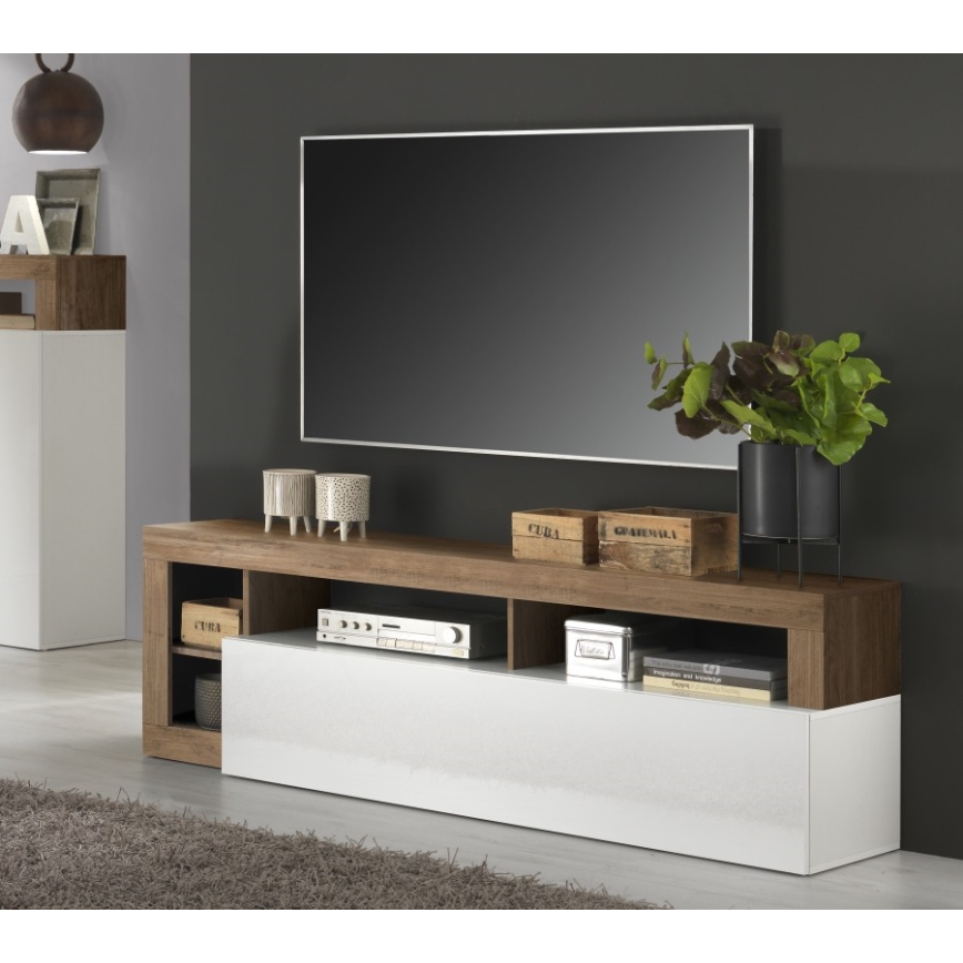 Meuble TV LENOR blanc/chêne