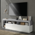 Meuble TV LENOR blanc/gris effet béton