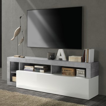 Meuble TV LENOR blanc/gris effet béton