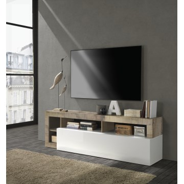 Meuble TV LENOR blanc/marron