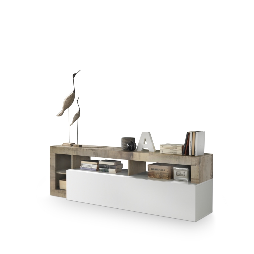 Meuble TV LENOR blanc/marron