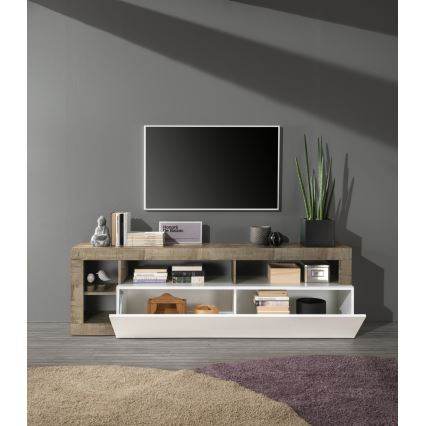 Meuble TV LENOR blanc/marron