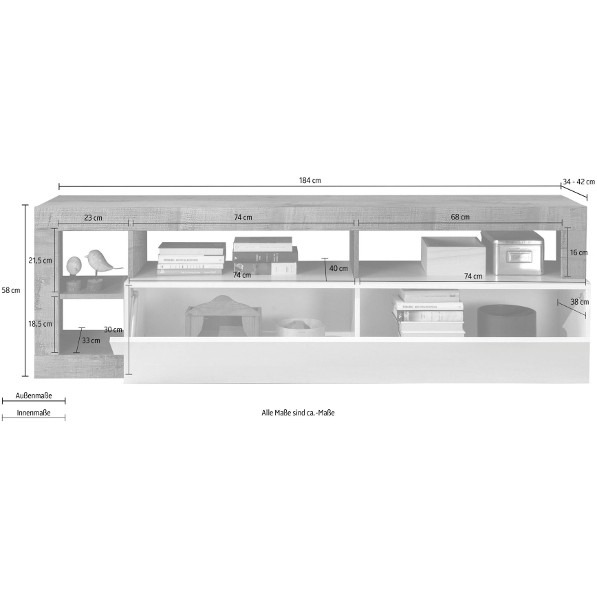 Meuble TV LENOR blanc/marron