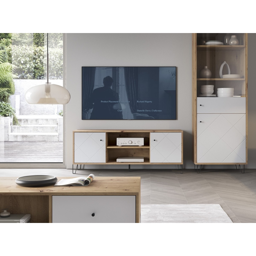 Meuble TV SULA chêne artisan/blanc