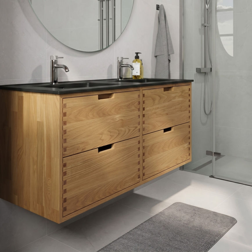 Meuble vasque GRIBSKOV 120 cm beige/chêne/noir