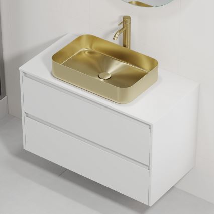 Meuble vasque TRONDHEIM/LJORDAL 90 x 57 x 46 cm blanc/laiton