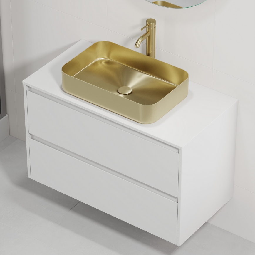 Meuble vasque TRONDHEIM/LJORDAL 90 x 57 x 46 cm blanc/laiton