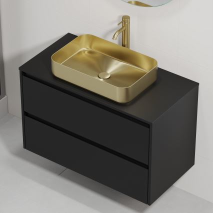 Meuble vasque TRONDHEIM/LJORDAL 90x57x46 cm noir/laiton