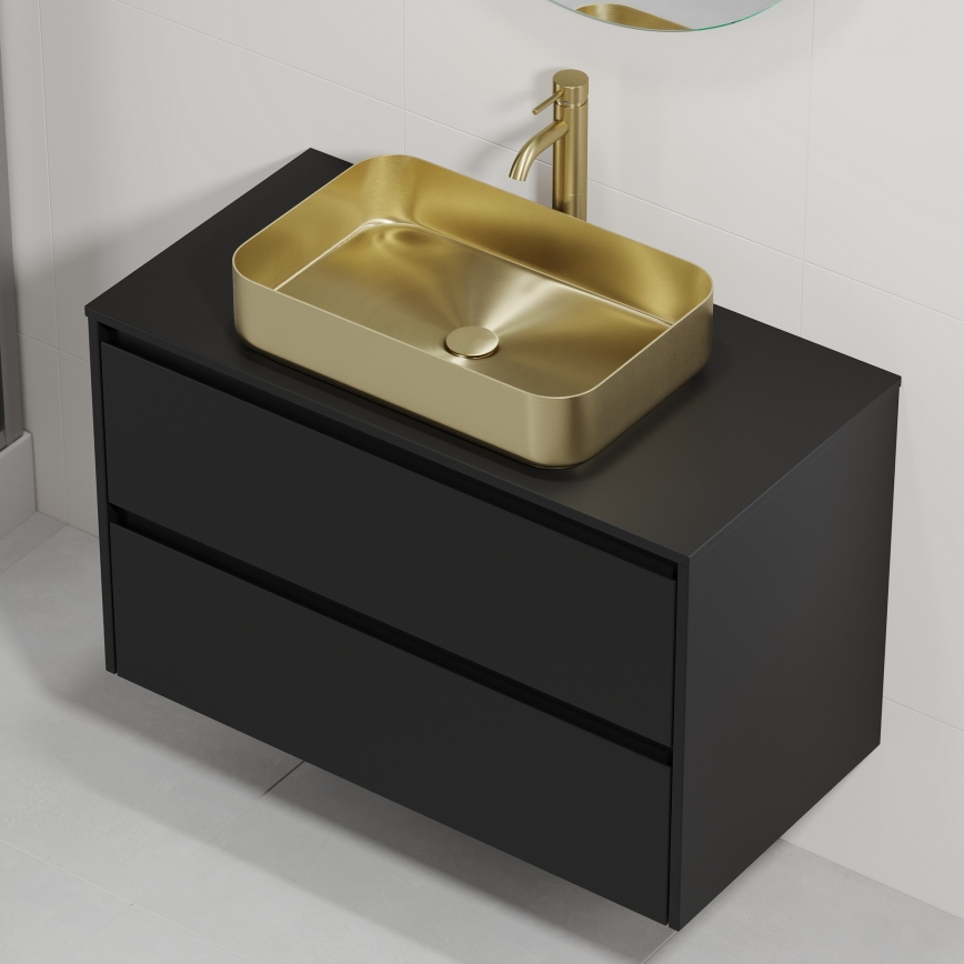 Meuble vasque TRONDHEIM/LJORDAL 90x57x46 cm noir/laiton