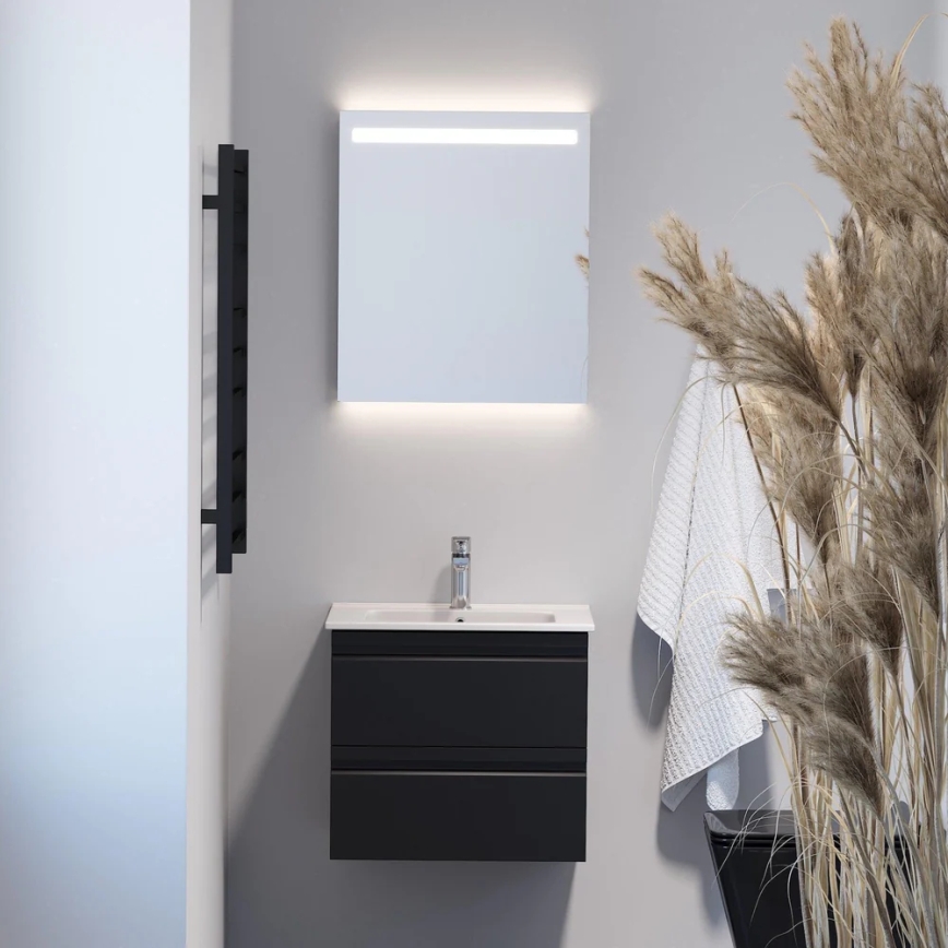 Meuble de salle de bains avec vasque VIGO + miroir mural rétroéclairé à LED/10W/230V IP44 noir