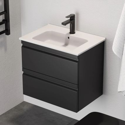 Meuble de salle de bains avec vasque VIGO + miroir mural rétroéclairé à LED/10W/230V IP44 noir