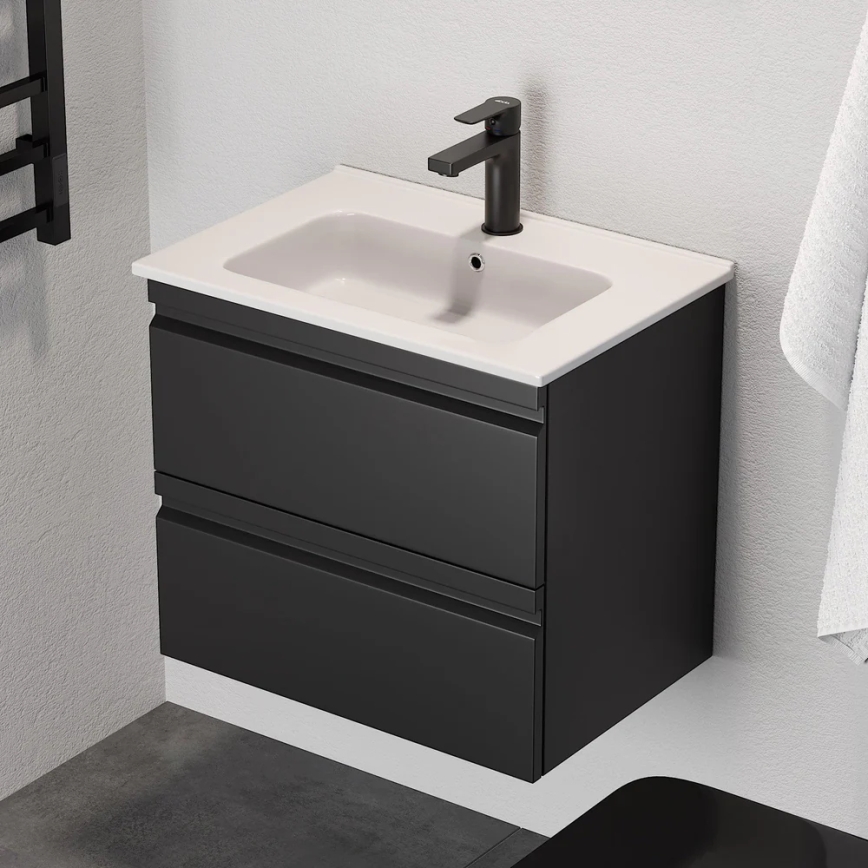 Meuble de salle de bains avec vasque VIGO + miroir mural rétroéclairé à LED/10W/230V IP44 noir