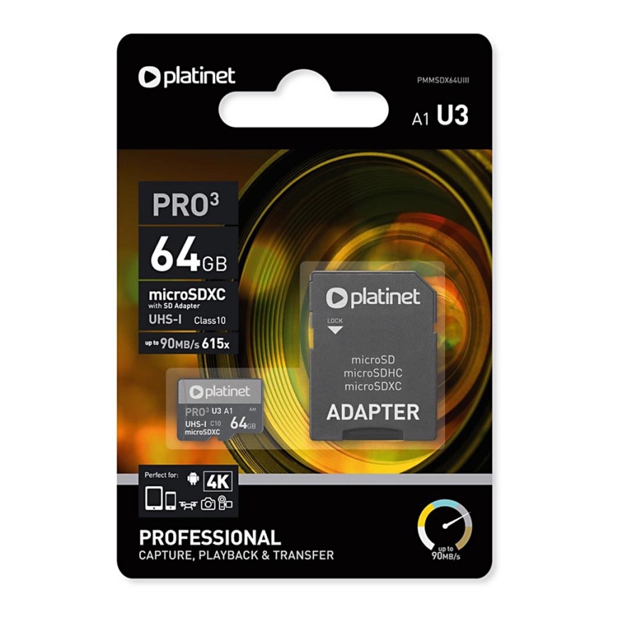 MicroSDXC 64 GB U3 Pro A1 90 MB / s + SD-adapter