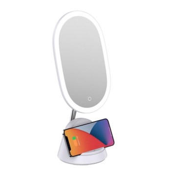 Miroir cosmétique LED à intensité variable avec chargement sans fil LED/18W/230V