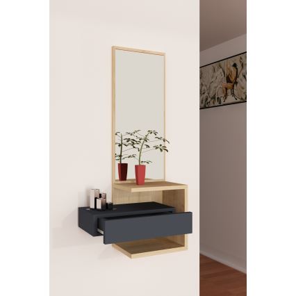 Miroir mural avec étagère STELLA 90x49 cm marron/anthracite