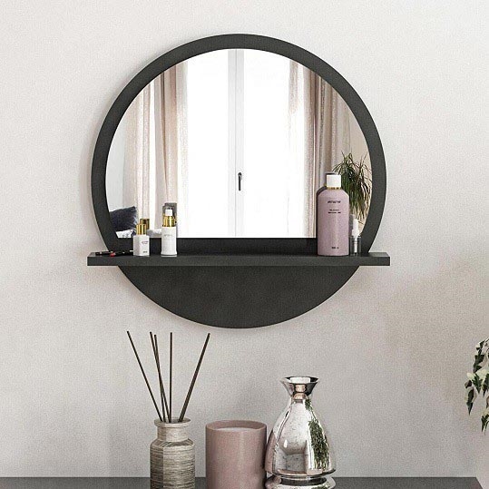 Miroir mural avec une étagère 45x45 cm noir