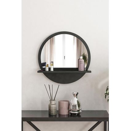 Miroir mural avec une étagère 45x45 cm noir